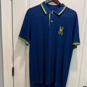 Psycho Bunny Navy Polo with Neon Green Trim